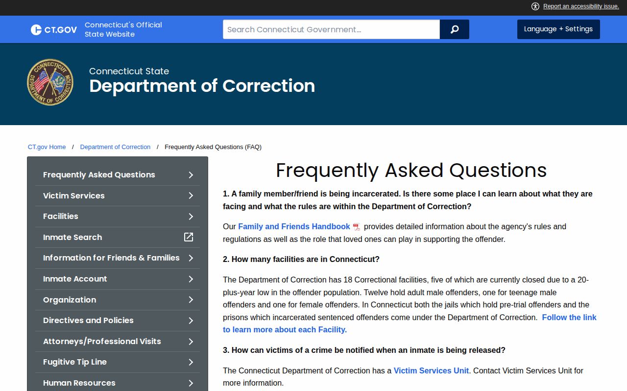 Connecticut DOC East Hartford custody and mugshot policy